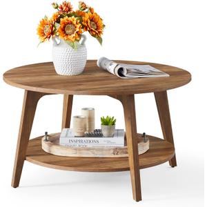 VASAGLE Round Coffee Table, 2 Tier Coffee Table with Storage, for Living Room, 31.5 x 17.7 Inches, Easy to Assemble, Honey Brown ULCT243K41