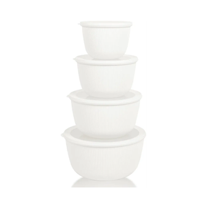 BoxedHome Mixing Bowls with Lids Set, 4 Packs BPA-Free Plastic Prep Bowls for Kitchen, Dishwasher & Microwave Safe, Large Capacity, Beige