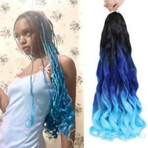 WIPPORYA Ombre blue French Curly Braiding Hair 24 Inch 6 Packs Black Loose Wave Bouncy Crochet Hair Pre Stretched 100g/pack Yaki Curly Braiding Hair for Black Women Hair Extensions (Ombre blue)
