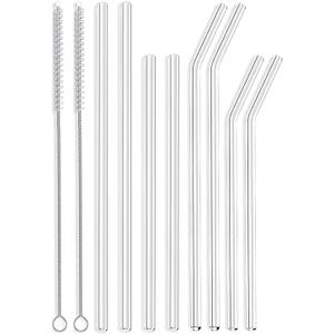 ALINK 8-Pack 7mm Slim Glass Straws, Reusable Clear Skinny Drinking Straws for 20 oz 30 oz RTIC/YETI Tumblers, Tervis, Mason Jars with 2 Cleaning Brush