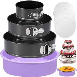 Springform Pan Set of 3 Leakproof Spring Form Pan for Cheesecake, Nonstick 4 7 9 Inch Cheesecake Pan with Silicone Protector, Springform Cheese Cake Pans Sets for Baking with 50Pcs Parchment Paper
