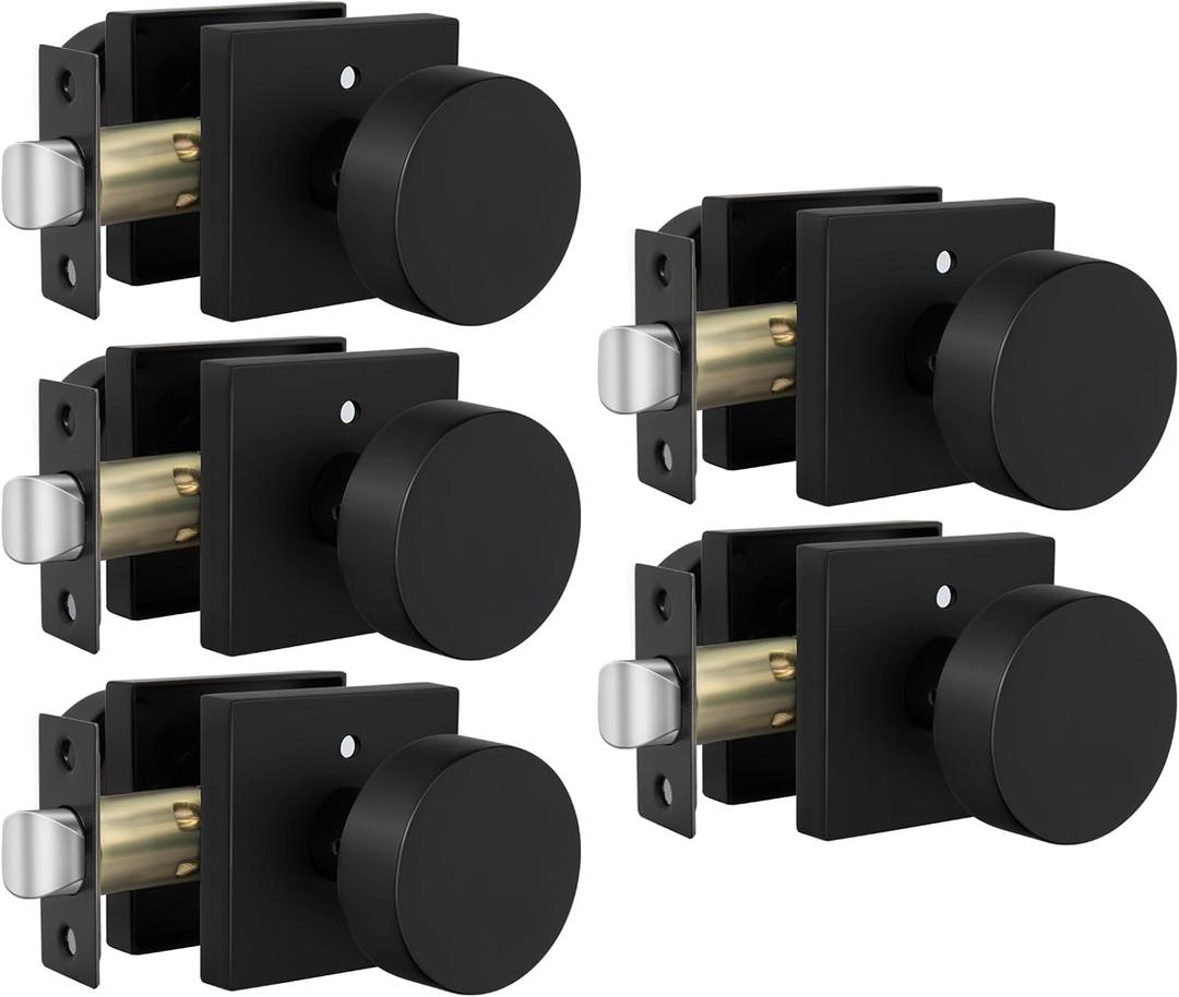Goldenwarm Black Door Knobs Interior, Zinc Alloy Square Ball Matte Black Privacy Door Knobs for Bedroom, Bathroom, Heavy Duty Interior Door Knob Bulk - Modern & Stylish(5 Pack)