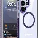 DEERLAMN Strong Magnetic Case for Samsung Galaxy S25 Ultra 6.9-Inch,[Compatible with Magsafe][Military Grade Drop Protection] Clear Slim Shockproof Protective Phone Cover, Transparent+Purple
