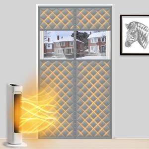 MAGZO Magnetic Thermal Insulated Door Curtain with Perspective Window, 48" x 80", Made of Oxford&Cotton, Weatherproofing Insulation Cover Blanket for Winter/Standard Entry Doors, Keep Cold Out, Grey (Gray)