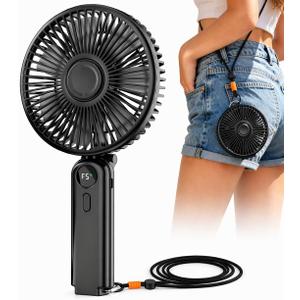 Portable Handheld Fan, 10000mAh Rechargeable Personal Fan for 40H, 6-Inch Ultra Quiet Foldable Hand Fan, 5-Speed Gentle Airflow Battery Operated Fans for Travel Outdoor Lash Makeup Gifts for Women