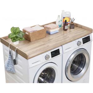 VEVOR Washer Dryer Countertop with 3 Splicing Panels, 54" x 27" Wooden Washer and Dryer Countertop with 2 Hooks, Water-Resistant Laundry Topper for Laundry Room Organization and Storage, Oak