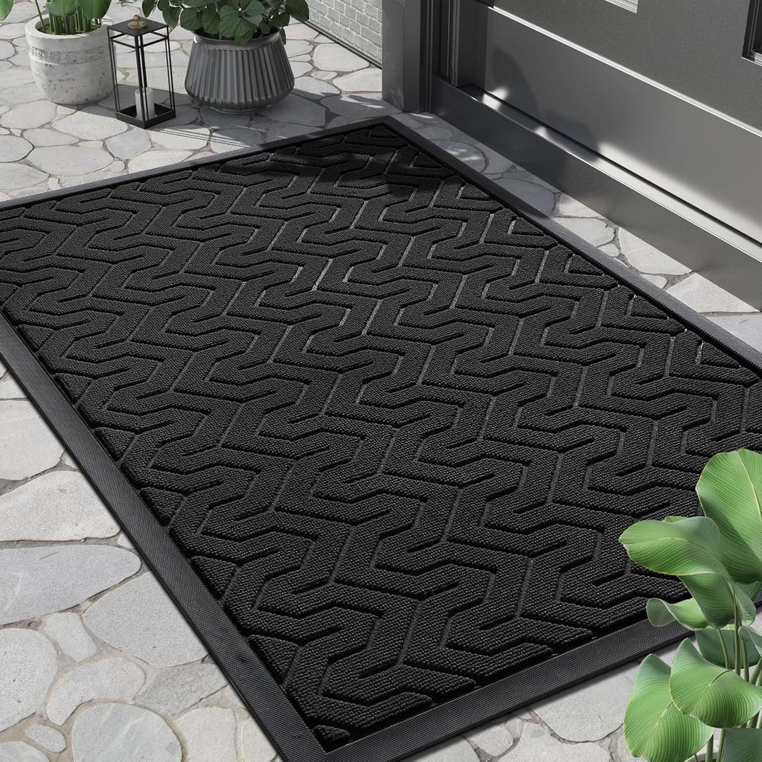 Yimobra Large Door Mat Outside Entrance 36x24, Waterproof Heavy Duty Outdoor Mats for Front Door, Non Slip Rubber Entry Mat for Garage Patio, Easy Clean, Black