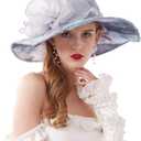 2025 Kentucky Derby Hats for Women- Organza Church Hat Fascinator Hat for Tea Party Bridal Wedding Hat Wide Brim Sun Hat (Style26-grey Blue)