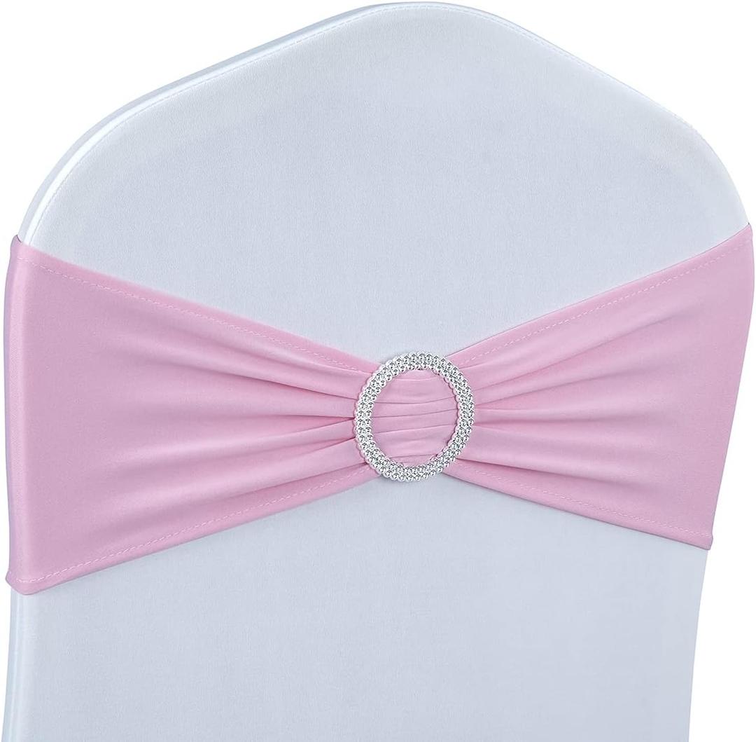 Babenest Spandex Chair Sashes Bows 100PCS Premium Stretch Chair Cover Band with Buckle Slider Universal Elastic Chair Ties for Wedding Party Ceremony Reception Banquet Decoration (Pink)