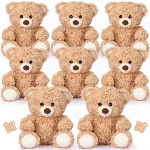 Liliful 8 Pieces 8 Inch Bear Stuffed Animal Bulk Stuffed Animals Gift Plush Toys Bear Party Favors for Baby Shower Centerpieces Wedding Birthday Party Gifts Supplies (Light Brown)