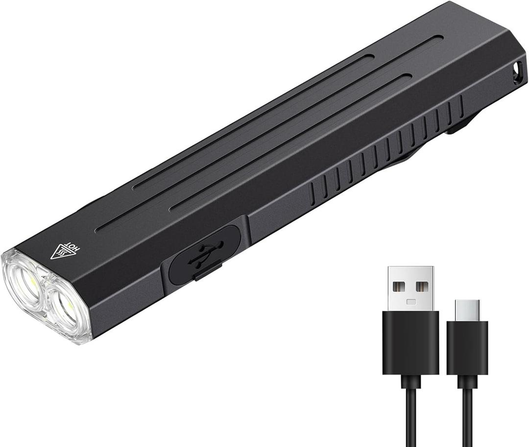 Hoxida Rechargeable EDC Flashlight High Lumens, Pocket Mini Flashlight with Tactical Strobe Button, Portable Magnetic Small EDC Flat Flashlight for Camping, Emergency,1pcs