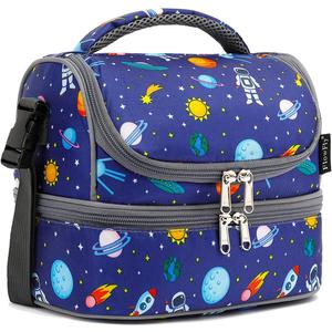 FlowFly Kids Double Decker Cooler Insulated Lunch Bag Large Tote for Boys, Girls, Men, Women, With Adjustable Strap, Astronaut