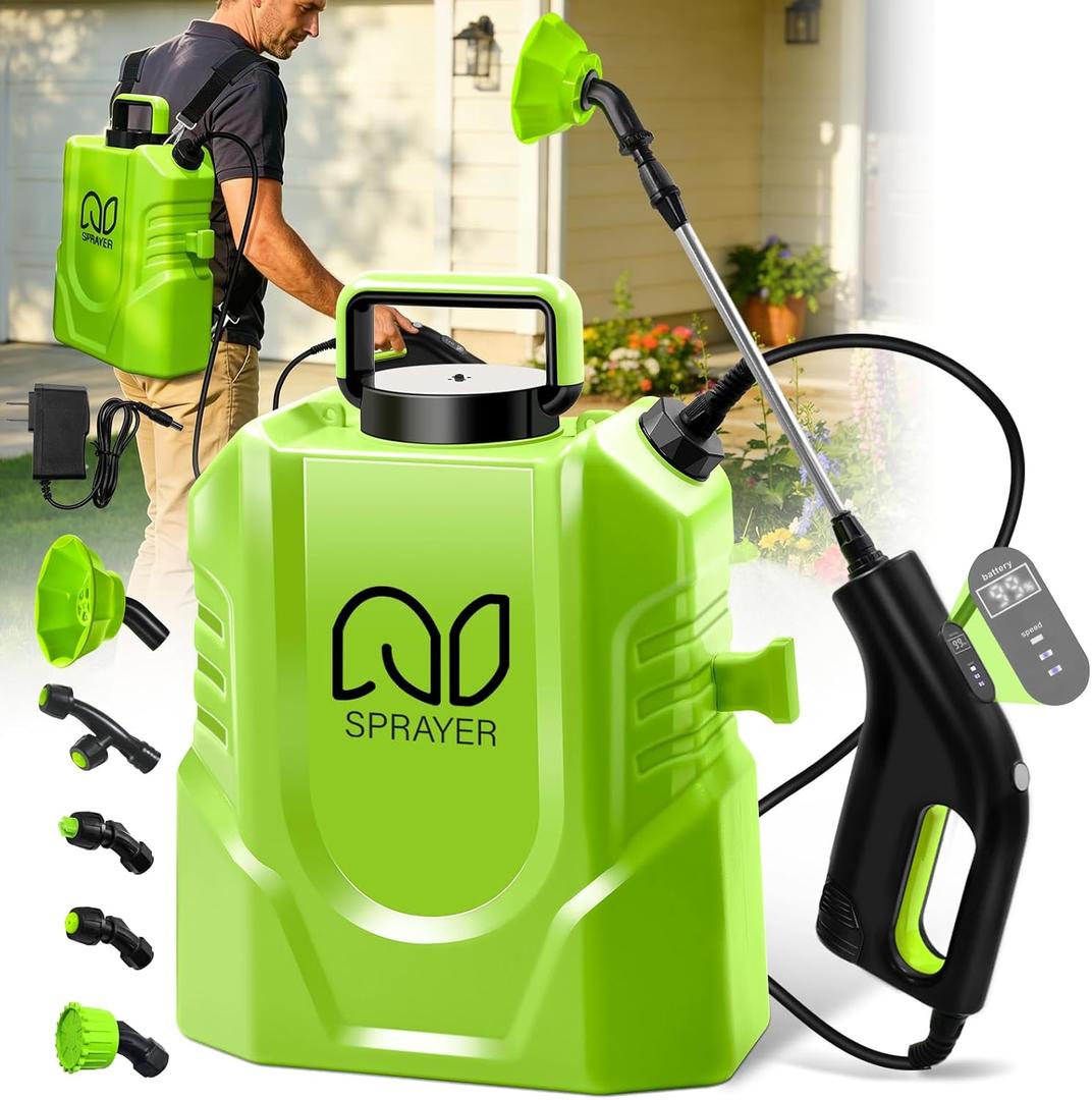 Battery Powered Backpack Sprayer 3 Gallon, Garden Sprayer with 3 Adjustable Pressures & Digital Display, Electric Pump Sprayer with 2.2Ah Battery, Telescopic Wand, 5 Nozzles for Yard Lawn