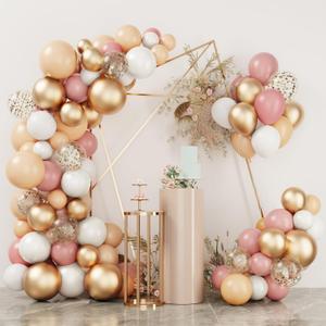 RUBFAC 130pcs Blush Pink Balloon Garland Arch Kit, Dusty Pink Peach Rose Gold White Balloon Garland Kit for Party Birthday Girl Baby Shower Boho Party Decorations