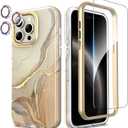 SHEDEER for iPhone 15 Pro MAX Case with Glitter Camera Protector & Screen Protector, Anti-Yellowing Chic Pattern, Shockproof Drop Protection Anti-Scratch Phone Cover 15 Pro MAX 6.7'', OffWhite