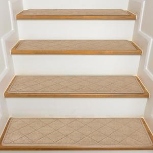 Stair Treads for Wooden Steps Indoor, 7 Pack 8" X 30" Non Slip Carpet Stair Treads with Reusable Adhesive for Kids Elders and Dogs, Surface Polyester TPR Backing Stair Rugs, Beige