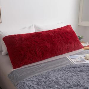 MEGO Luxury Fluffy Body Pillow Cover, 20x54 Shaggy Faux Fur Body Pillow Case, Red Soft Plush Fuzzy Body Pillowcase, Decorative Furry Long Bed Pillow with Zipper Closure Hug Pillow for Bedroom Red