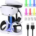 Charging Station for PS VR2 with RGB Light, GORIXER Vertical Charging Stand Dock Support for PSVR2 Headset Display Accessories for PlayStation VR2 with 4 Type-C Magnetic Adapters for Sense Controller
