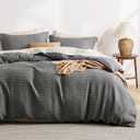 Bedsure Luxury Waffle Duvet Cover King Size - Textured Duvet Cover Set, Soft, Breathable Bedding Set (104"x90") with 2 Pillow Shams for All Season, Dark Grey, Comforter Not Included