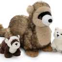 3Pcs Ferret Plush Toy with Babies, Mother Ferret Stuffed Animal with 2 Cute Stuffed Baby Ferrets, 18" Snuggly Forest Animal Plushies for Kids, Christmas Birthday Gift