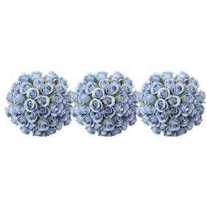 Hoteam Heads Dusty Blue Artificial Rose Flowers 3 Bouquet Wedding Decoration Faux Flower Arrangement Bouquet with Stem Bridal Shower Gift Floral Centerpiece for Tables