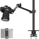 TARION Camera Arm Mount Desk Stand: Heavy Duty DSLR Desktop Mount Camera Stand with Tablet Holder Double C Clamp 1/4 3/8 Screw Adapter Articulating Arm for Selfie Streaming Videography TitanRig Lite Z