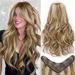 ALXNAN Long Wavy Hair Extensions for Women, Clip in Hair Extensions Clip Ins Soft Full Head Synthetic Hairpieces 20 Inch Light Brown Mixed Ash Blonde
