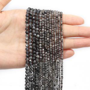 3mm 120pcs Natural Black Labradorite Stone Beads, Songxi Small Faceted Round Loose Gemstone Beads for Jewelry Making, DIY Art and Craft, Bracelet Beads for Necklace (1 Strand)