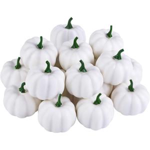 Fovths 16 Pack White Mini Artificial Pumpkin 2.2 Inches Fake Small Pumpkins Fall Harvest Pumpkins Lifelike Foam Pumpkins Realistic Pumpkin for Halloween, Thanksgiving Home, Garden Decor