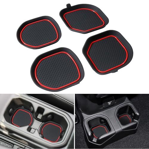 REMOCH Cup Holder Coaster for Wrangler JL JLU 2018-2025 2026 Wrangler Accessories Gladiator JT 2020-2026 Silicone Cup Inserts Interior Mats Pad (Red Trim, 4-pcs Set, for Deep Rear Cup Holders)