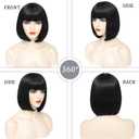 YBYMCAI Black Bob Wigs For Women Short Black Bob Wig With Bangs Straight Bob Bangs Wig 10 Inch Natural Looking For Daily Party Use