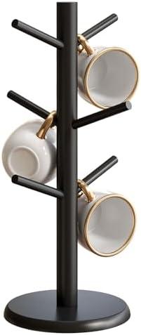 GHWIE Coffee Mug Holder Tree with 6 Hooks,Cup Rack Holder for Counter Cup Hanger Countertop Home Storage,Black
