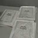 AceList Metal Picture Frames, Set of 3 Ornate Minimal Floating Edge Clear Glass Table Top Easel Stand Photo Frames in White, 5 x 7, Assortment Variety