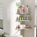 L-Shaped Corner Floating Shelves Set of 3,Rustic Wood Wall Mounted Storage Shelves,Display Shelf for Bathroom, Kitchen,Bedroom, Living Room, Office (White)