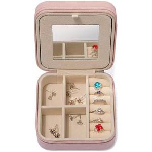 2 x Mini Jewelry Travel Box, Italian Velvet Travel Jewelry Storage Box, Small Portable Jewelry Storage Rack, Jewelry Box with Mirror Beads, Women's Travel Jewelry Box, Gift Box (with Mirror)