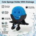Creative Hanging Sponge Holder with Drainage/Traceless Glue, 3D Printing Countertop Funny Sponge Holders for Kitchen Sink, Keeps Your Sponge Dry & Smiling, for Scrub Daddy Holder (1, Black)