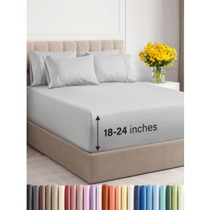 Extra Deep King Sheet Set - 6 Piece Breathable & Cooling Sheets - Hotel Luxury Bedding Set with 18-24 Inch Extra Deep Pockets - Easy Fit - Super Soft, Wrinkle Free and Comfy - French Grey, King Size (03 - French Grey)