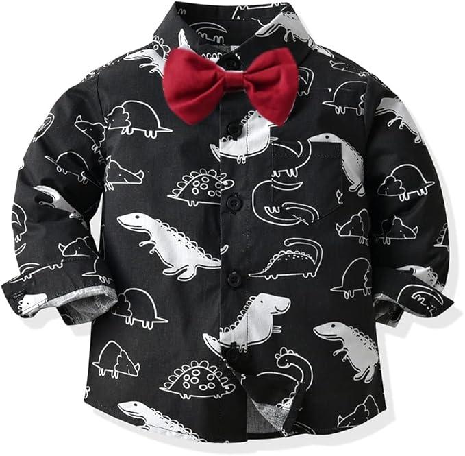 JunNeng Baby Toddler Boy Dinosaur Bowtie Dress Shirt JunNeng Baby Toddler Boy Dinosaur Bowtie Dress Shirt
