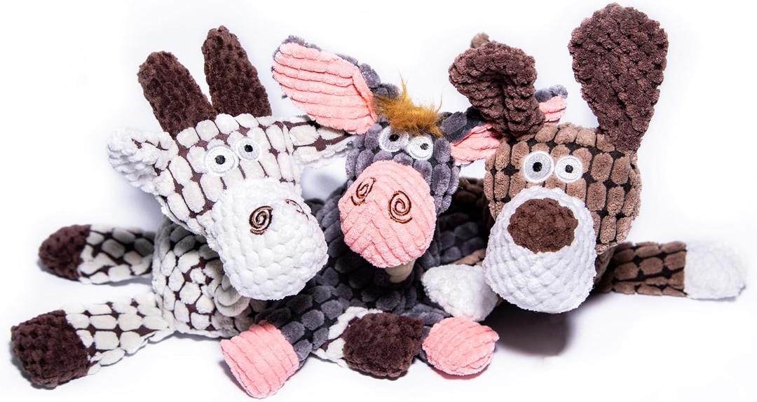 Dog Toys Farm Animal 3-Pack, Puppy Toys with Squeaker and Rope, Cute Stuffed Plush Dog Toy for Small Dogs, Durable Corduroy, 10 Inches Height, 3 Inches Width