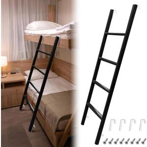 RV Bunk Bed Ladder, 55" Interior Adjustable Travel Trailer Twin Bed Step Ladders with 4 Hooks and Foot Caps, Heavy Duty Metal Dorm loft Camper Ladders, Portable Stairs Steps, Load 330 LBS