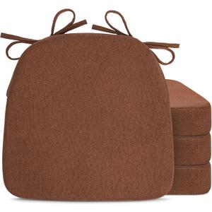 Sunsleek Chair Cushions for Dining Chairs, D-Shaped Seat Cushions with Removable Washable Cover and Ties, Chair Pads for Kitchen, Indoor Dining Room, Patio Chairs, 17'' x 16'', Set of 4, Brown