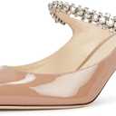 JiaBinji Women High Heels Sandals Mules Rhinestone Strap 2 inches Stiletto Pointed Toe Slip On Sandals Handmade Backless Summer Bridal Dress Shoes US Size 9.5 Nude