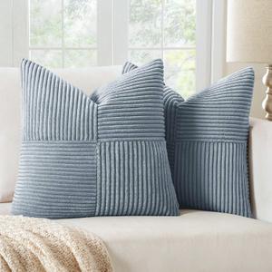 MIULEE Dustyblue Decorative Throw Pillow Covers 18x18 Inch for Couch Bed Sofa Pack of 2 Coastal Boho Farmhouse Throw Pillows Soft Cross Corduroy Patchwork Textured Cushion Cases