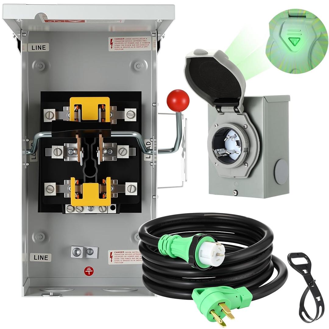 Kanayu 50 Amp Generator Transfer Switch Kit, Includes 100 Amp Manual Transfer Switch, Ss2-50r Inlet Box, 15 ft 14-50p to Ss2-50r Power Cord for Generator Winter Backup Indoor Outdoor Use, Etl Listed