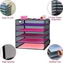5 Tier Lettrer Tray Organizer, Metal Mesh Desk File Organizer with Sliding Trays, Paper Sorter Desk Organizer for Home Office School, Black