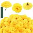 Ranjaner 50 Pcs Artificial Marigold Flowers, Silk Marigolds Bulk with Stems, Silk Flowers for Day of The Dead, Diwali, Dia De Los Muertos(Color:Yellow)