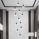 KoKo&Yukina 12-Light Black Mid Century Modern Chandelier for Living Room Staircase Chandelier for Entryway Clear Globe Glass Chandelier High Ceiling Chandeliers Foyer Entryway (Bulb & Remote Incl.)