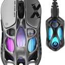 GravaStar Mercury X Pro Wireless Gaming Mouse, Come with 8K Dongle – 32,000 DPI PAW 3950 Sensor, 8,000Hz Polling Rate, Only 49g, Magnesium Alloy Hollow Frame, RGB Lighting, 5 Programmable Buttons
