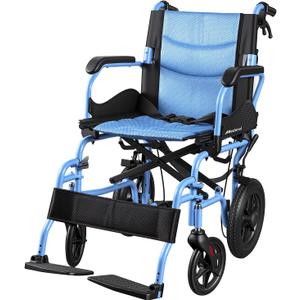 Lightweight Transport Wheelchair for Adults, Versatile Transport Wheel Chair, Supports 300 lbs, Self-Braking, Foldable & Portable, for Seniors, Elderly and Disabled