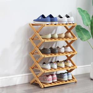 5 Tier Bamboo Shoe Rack,Portable Folding Shoe Storage Rack,Without Installation Small Shoe Rack Perfect for Corridors, Bedrooms and Small Spaces (5 Tier), 10.4"D x 19.6"W x 36.4"H